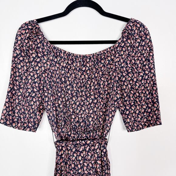 New Rebecca Taylor 0 Navy Blue Pink Francesca Floral Square Neck Short Dress - Picture 6 of 14